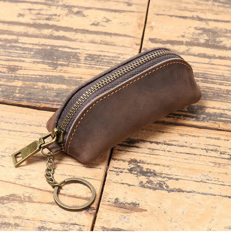 HOMEFISH Vintage Genuine Leather Coin Purse Zipper Clutch Wallet Retro Credit Card Holder Card Case Women's Key Organizer Pouch Beauty World Shop