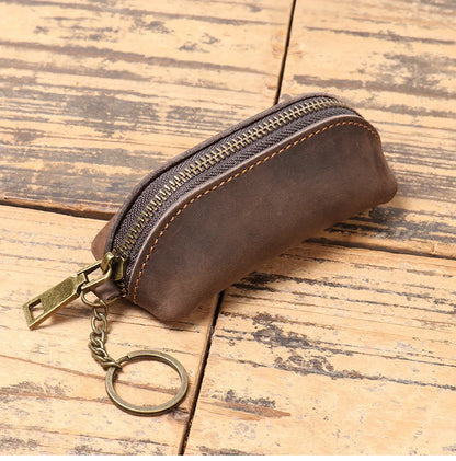 HOMEFISH Vintage Genuine Leather Coin Purse Zipper Clutch Wallet Retro Credit Card Holder Card Case Women's Key Organizer Pouch Beauty World Shop