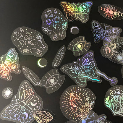 40pcs Holographic Glitter Stickers PET Transparent Shiny Waterproof Decorative Decals For Water Bottles Scrapbooking Laptop Beauty World Shop