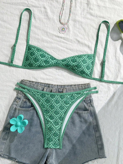 S - XL Flowers Printed High Leg Cut Bikini Female Swimsuit Women Swimwear Two-pieces Bikini set Bather Bathing Suit Swim V6965 Beauty World Shop