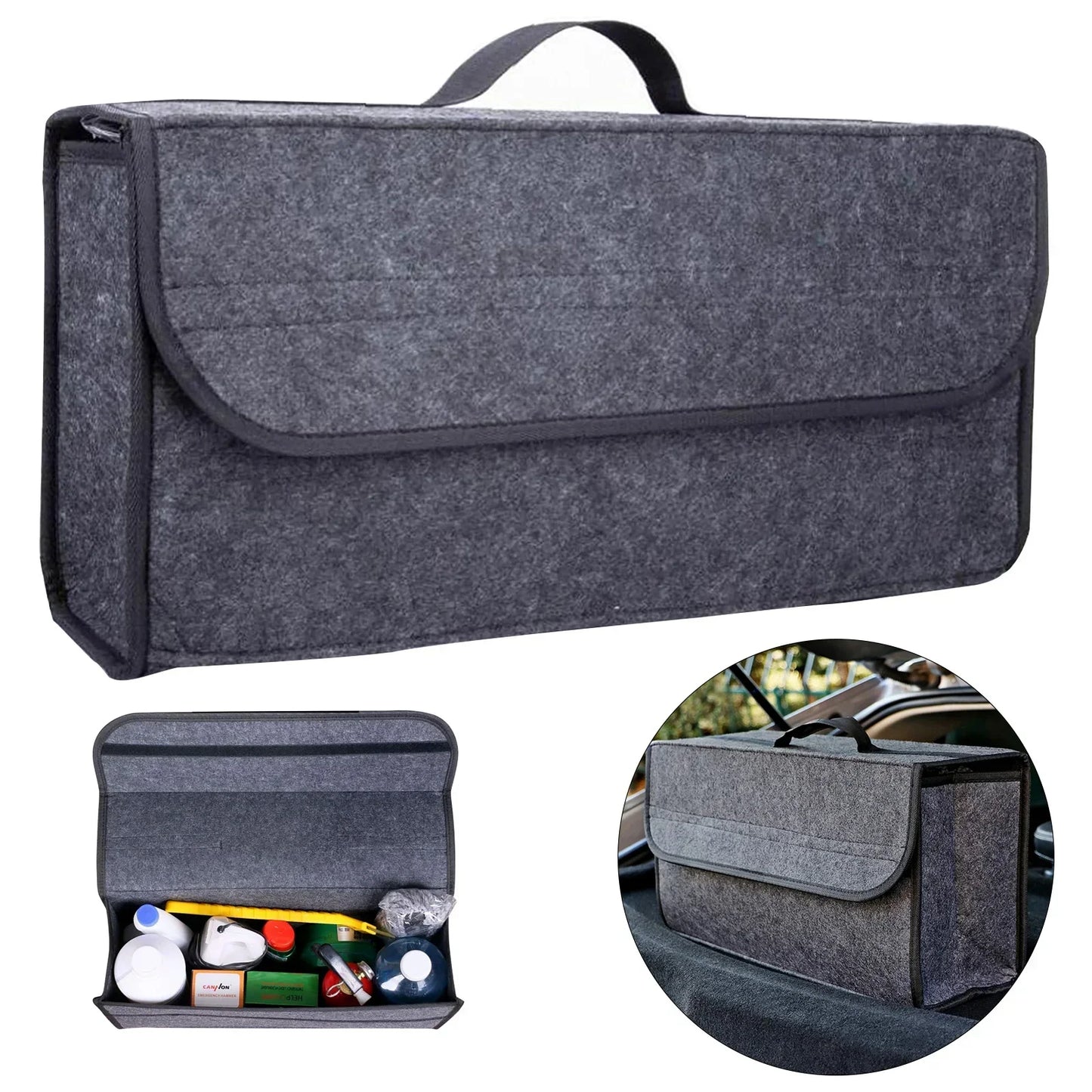 Gray Anti Slip Compartment Boot Storage Organizer Tool Car Storage Bag Car Trunk Organizer Soft Felt Storage Box Car Accessories Beauty World Shop