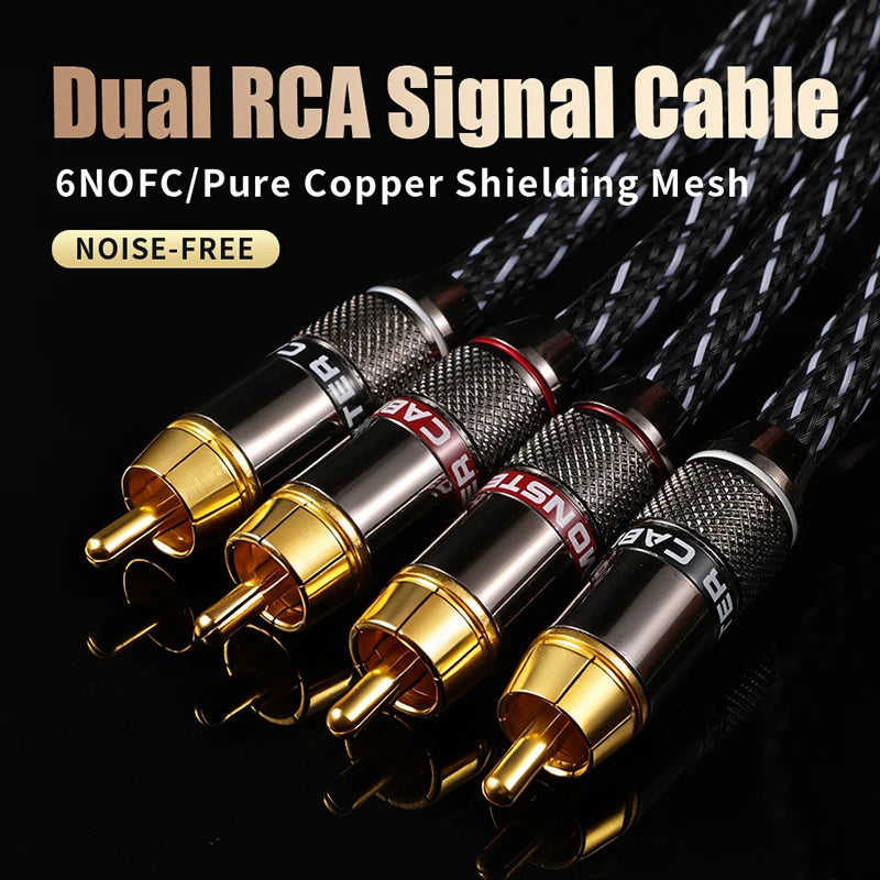 QINCROWN 6N OFC 2RCA Interconnect Cable, 24K Gold-Plated Plugs HiFi Audiophile for Amp DAC Preamp Home Audio Gear Beauty World Shop