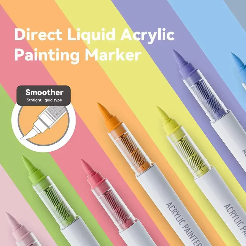 Languo 9pcs/box Soft Brush Acrylic Marker Pen Set，DIY Hand Drawn,Paint Art Markers pens,Student Graffiti Acrylic Paint Pens,M720 Beauty World Shop