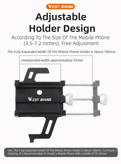 WEST BIKING Bicycle Mobile Phone Holder 360° Rotatable  Aluminum Alloy Phone Holder Five Claws Adjustable MTB Road Bike Bracket Beauty World Shop