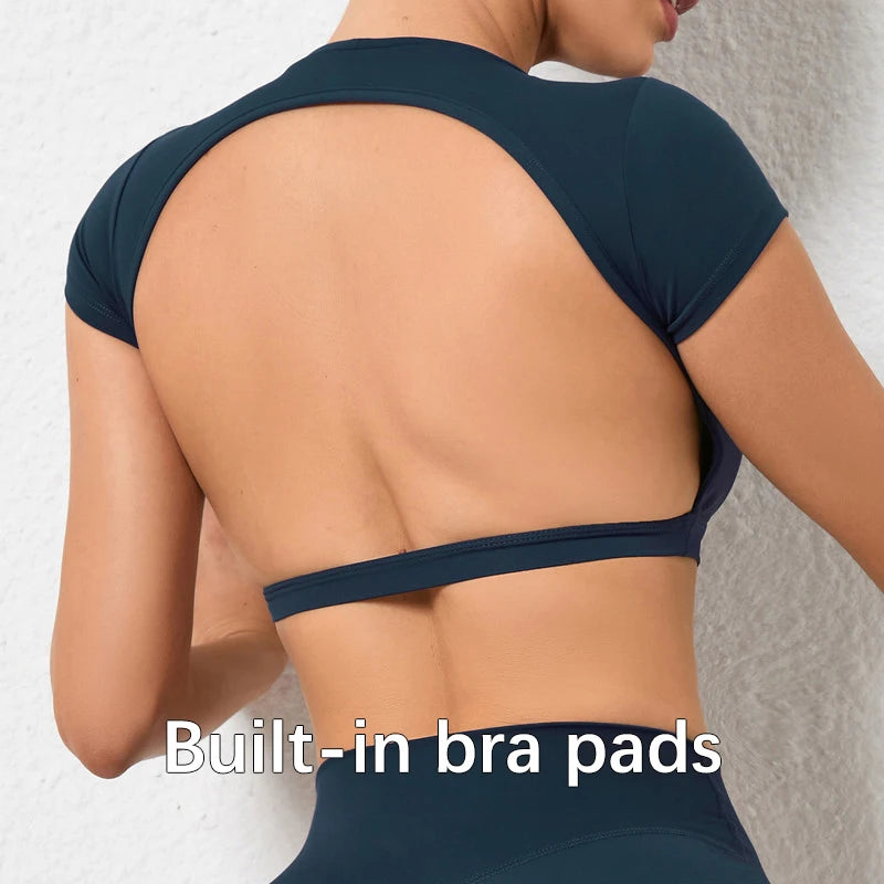 Hearuisavy Sports Shirts Breathable Workout Tops Fitness Sportswear Female Backless Yoga Clothing Sport Crop Tops Women Gym Top Beauty World Shop