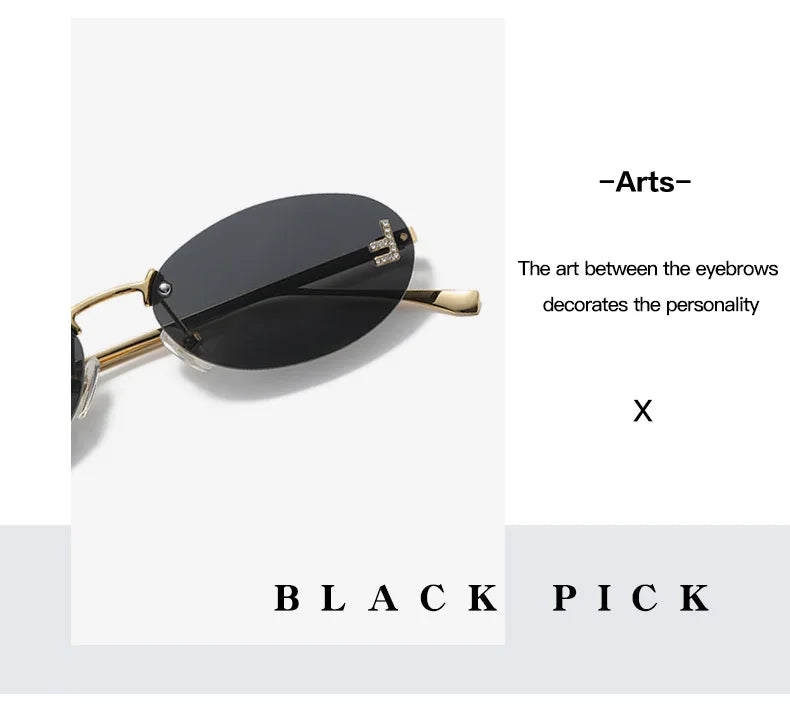 Fashion Rimless Sunglasses Women UV400 Oval Elegant Diamond F Sun Glasses Retro Eyewear Beauty World Shop