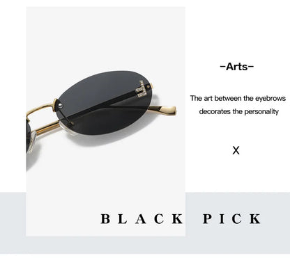 Fashion Rimless Sunglasses Women UV400 Oval Elegant Diamond F Sun Glasses Retro Eyewear Beauty World Shop