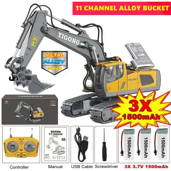 4WD Remote Control Excavator 4x4 Alloy Dump Truck Bulldozer Radio Model RC Car Construction Vehicle Toy Children Kids Gifts Beauty World Shop
