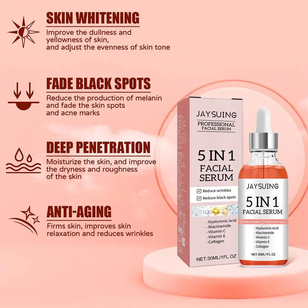 5 In 1 Fade fine lines Firming Face Serum Moisturizing brightning Vitamin C Hyaluronic Acid Facial Serum Shrink Pores Skin Care Beauty World Shop