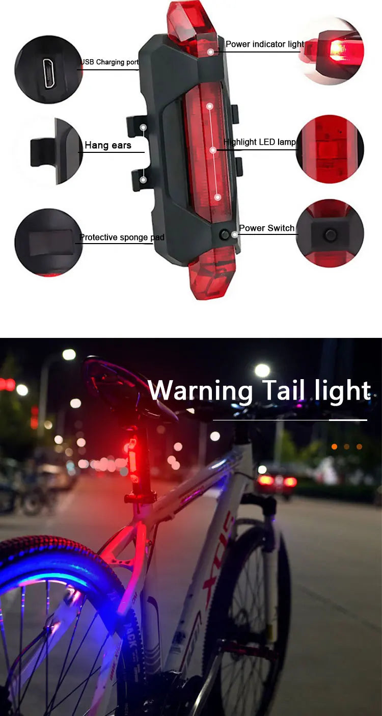 USB Rechargeable Bike Light Front Light Red Taillight Easy to Install 3 Modes Bicycle Accessories for the Bicycle Beauty World Shop