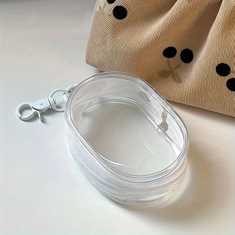Portable Mini Clear Zipper Storage Bag - Space-Saving Organizer for Earphones & Chargers, Versatile with Handy Keychain Loop Beauty World Shop
