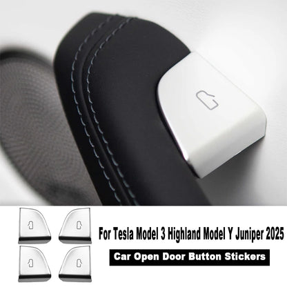 For Tesla Model 3 Highland Model Y Juniper/Launch 2025 Car Open Door Button Stickers 4X Handle Cover Interior Protection Trim Beauty World Shop