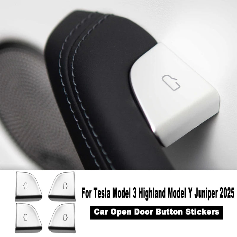 For Tesla Model 3 Highland Model Y Juniper/Launch 2025 Car Open Door Button Stickers 4X Handle Cover Interior Protection Trim Beauty World Shop