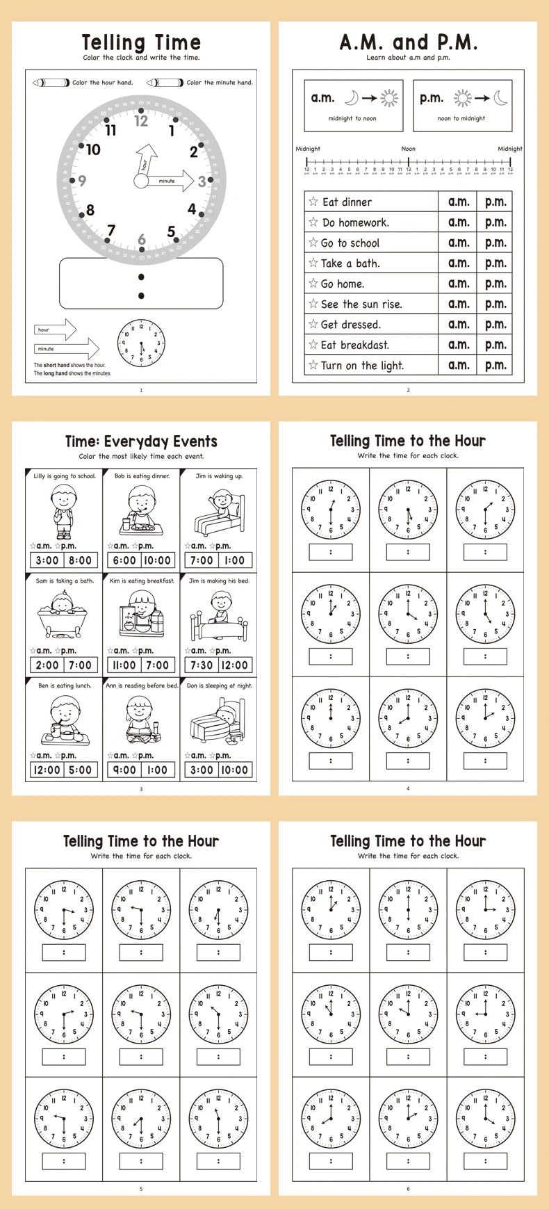 32 Page Telling Time Exercise Time Cognition Book Interactive Game Book about Time Fun Time Game Drawing Learning Book Beauty World Shop