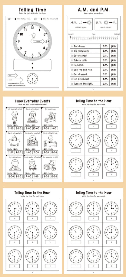 32 Page Telling Time Exercise Time Cognition Book Interactive Game Book about Time Fun Time Game Drawing Learning Book Beauty World Shop
