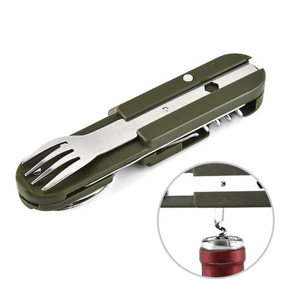 7 in 1 Camping Gear Portable Stainless Steel Spoon Fork Knife and Bottle Opener Combination Set Travel, Backpack Style Tableware Beauty World Shop