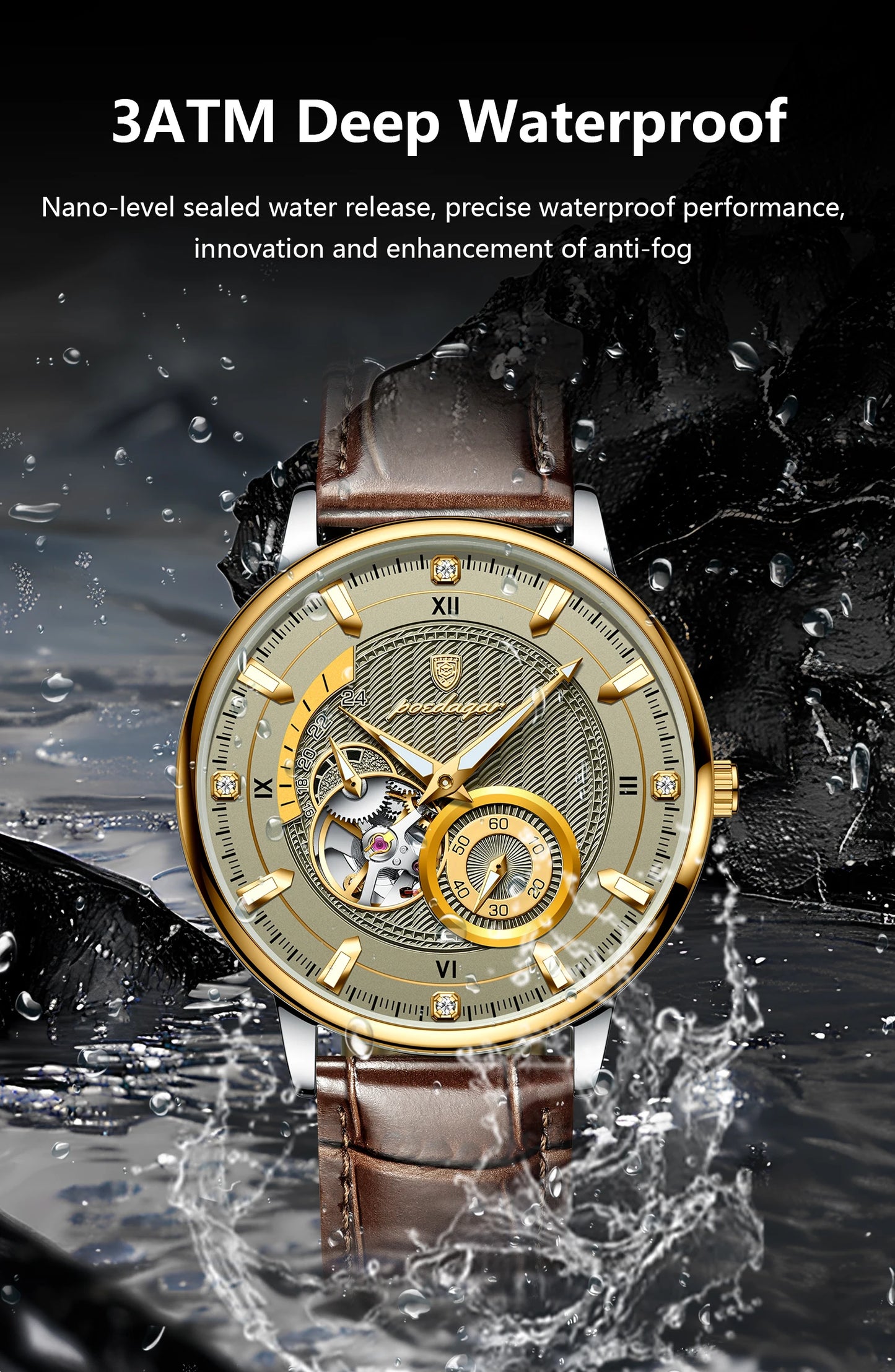 POEDAGAR Fashion Business Men Watch Waterproof Luminous Hollow Tourbillon Male Clock Automatic Mechanical Leather Men's Watches Beauty World Shop
