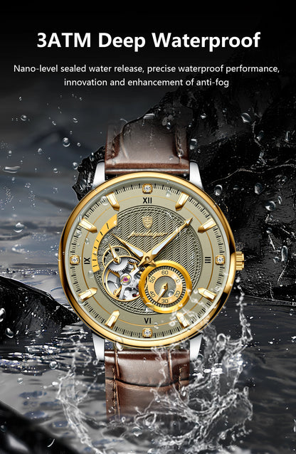 POEDAGAR Fashion Business Men Watch Waterproof Luminous Hollow Tourbillon Male Clock Automatic Mechanical Leather Men's Watches Beauty World Shop