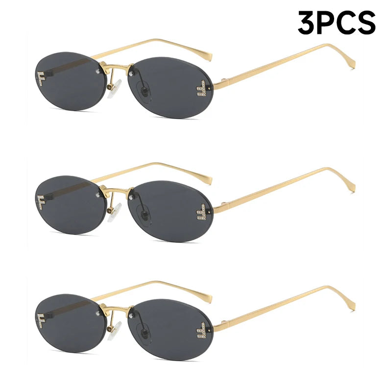 Fashion Rimless Sunglasses Women UV400 Oval Elegant Diamond F Sun Glasses Retro Eyewear Beauty World Shop
