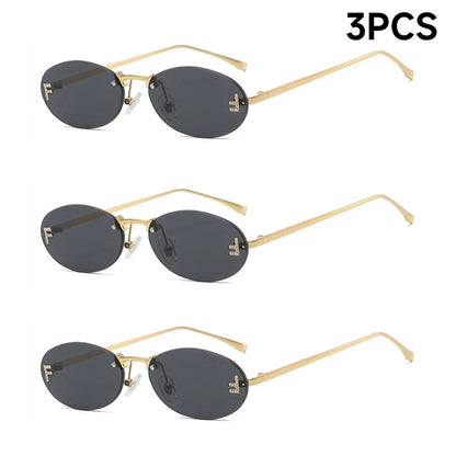 Fashion Rimless Sunglasses Women UV400 Oval Elegant Diamond F Sun Glasses Retro Eyewear Beauty World Shop
