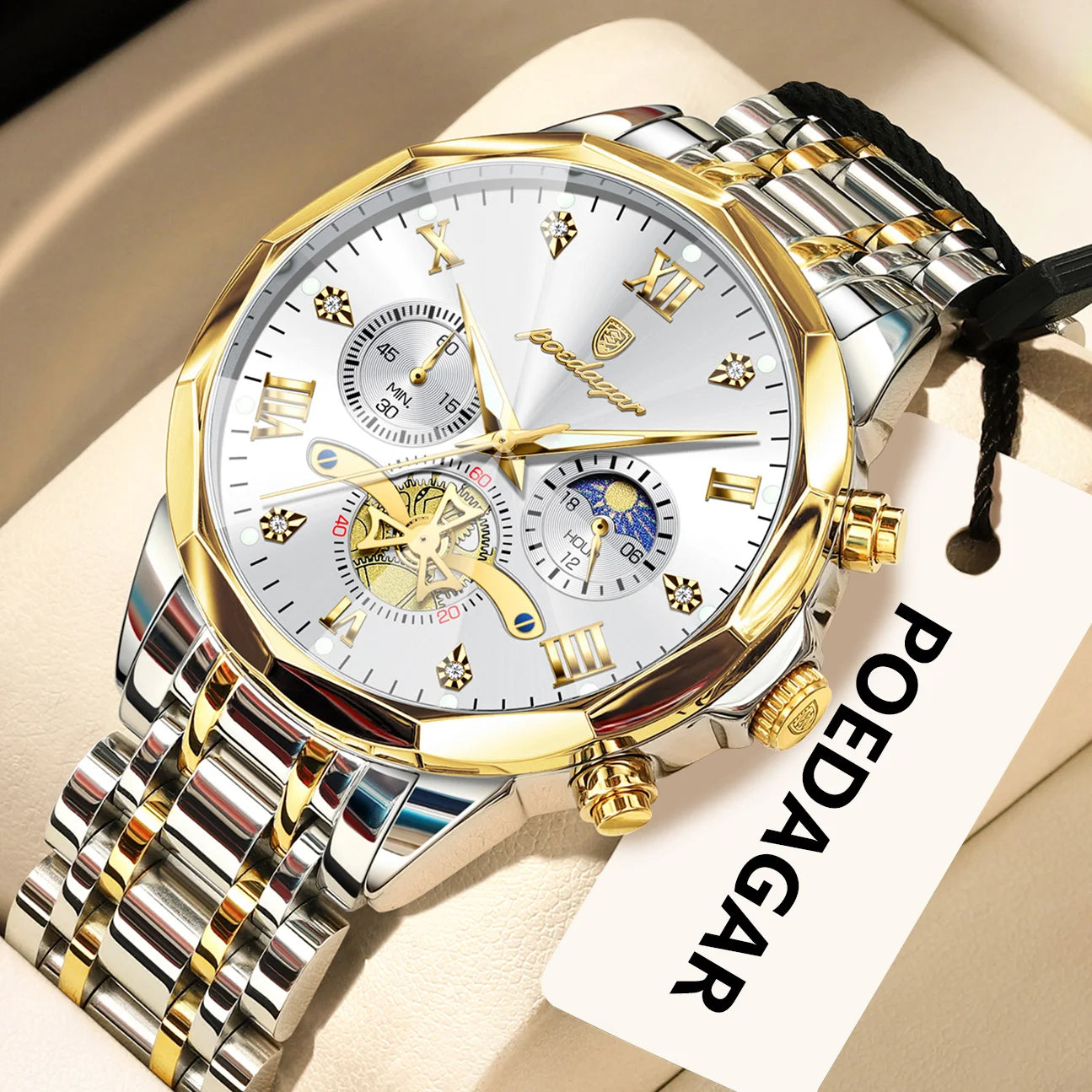 POEDAGAR Luxury Original Men Watch Waterproof Luminous Chronograph Man Wristwatch Stainless Steel Quartz Top Men's Watches Reloj Beauty World Shop