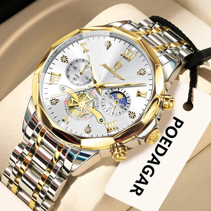 POEDAGAR Original Luxury Men's Watch Waterproof Luminous Chronograph Men Wristwatch Stainless Steel Quartz Watches For Man Reloj Beauty World Shop