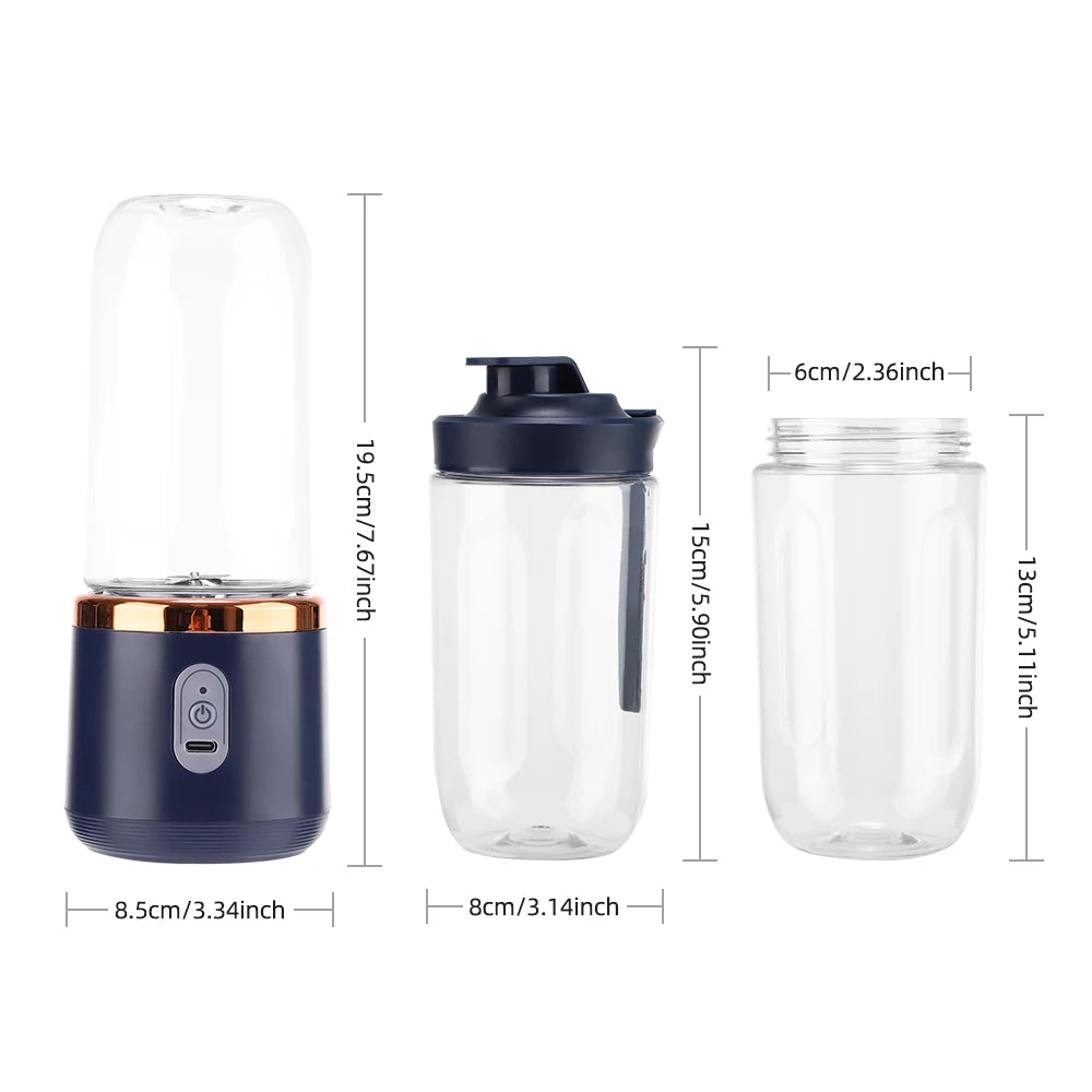 6 Blades Electric Juicer Cup with 2 Cups For Travel Portable Juicer Mixer Usb Charge Fresh Fruit Juice Personal Blender Smoothie Beauty World Shop