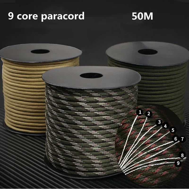 50m 650 Military Paracord 9 Strand 4mm Tactical Parachute Cord Camping Accessories DIY Weaving Rope Outdoor Survival Equipment Beauty World Shop