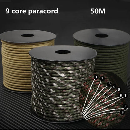 50m 650 Military Paracord 9 Strand 4mm Tactical Parachute Cord Camping Accessories DIY Weaving Rope Outdoor Survival Equipment Beauty World Shop