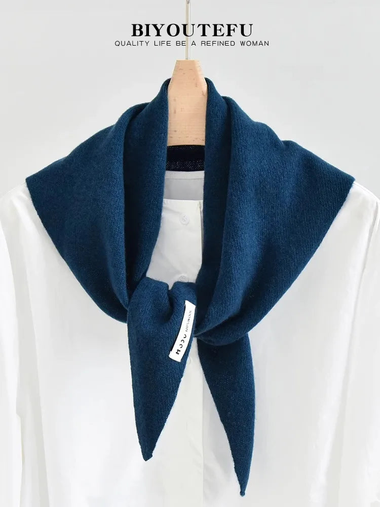 100% Australian Wool Knitted Triangle Scarf Shawl Women's Autumn  Winter Warm Neck Protection Scarf Decorative  Small Scarf Beauty World Shop