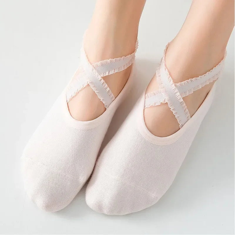 Solid Color Yoga Socks Professional Silicone Non-slip Ballet Pilates Socks Backless Breathable Bandage Cotton Dance Sports Socks Beauty World Shop