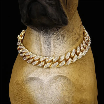 New Style Pet Collar Necklace Cat Dog Full Diamond Cuban Chains Dog Chains Lock Buckle Gold Silver Rose Gold Pet Supplies Beauty World Shop