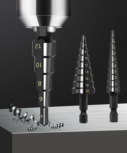 3Pcs HSS Straight Groove Step Drill Bit 3-12mm 4-12mm 4-20mm Nitride Black Hex Wood Metal Hole Cutter Core Drilling Tools Set Beauty World Shop