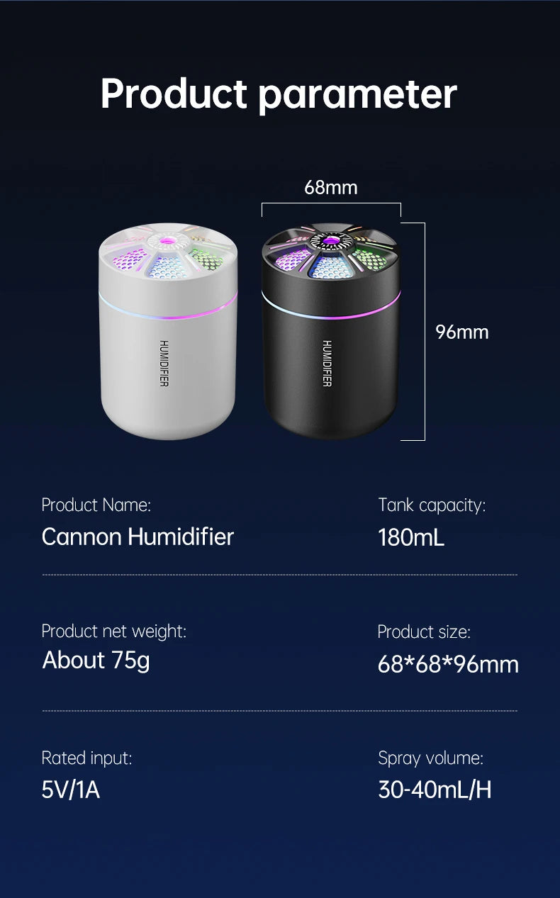 180ML mini air humidifier aromatherapy diffuser essential oil aromatherapy spray household bedroom car mounted mute humidifier Beauty World Shop