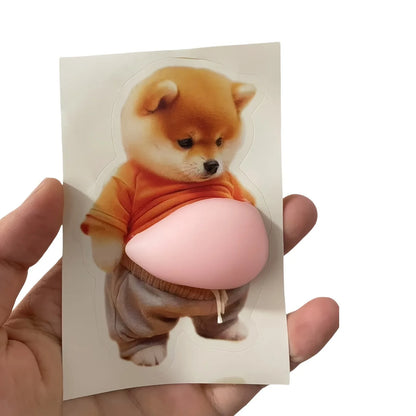 3D Shiba Inu Dog Belly Sticker - Cute puppy wearing orange outfit with soft pink background, silicone self-adhesive Beauty World Shop