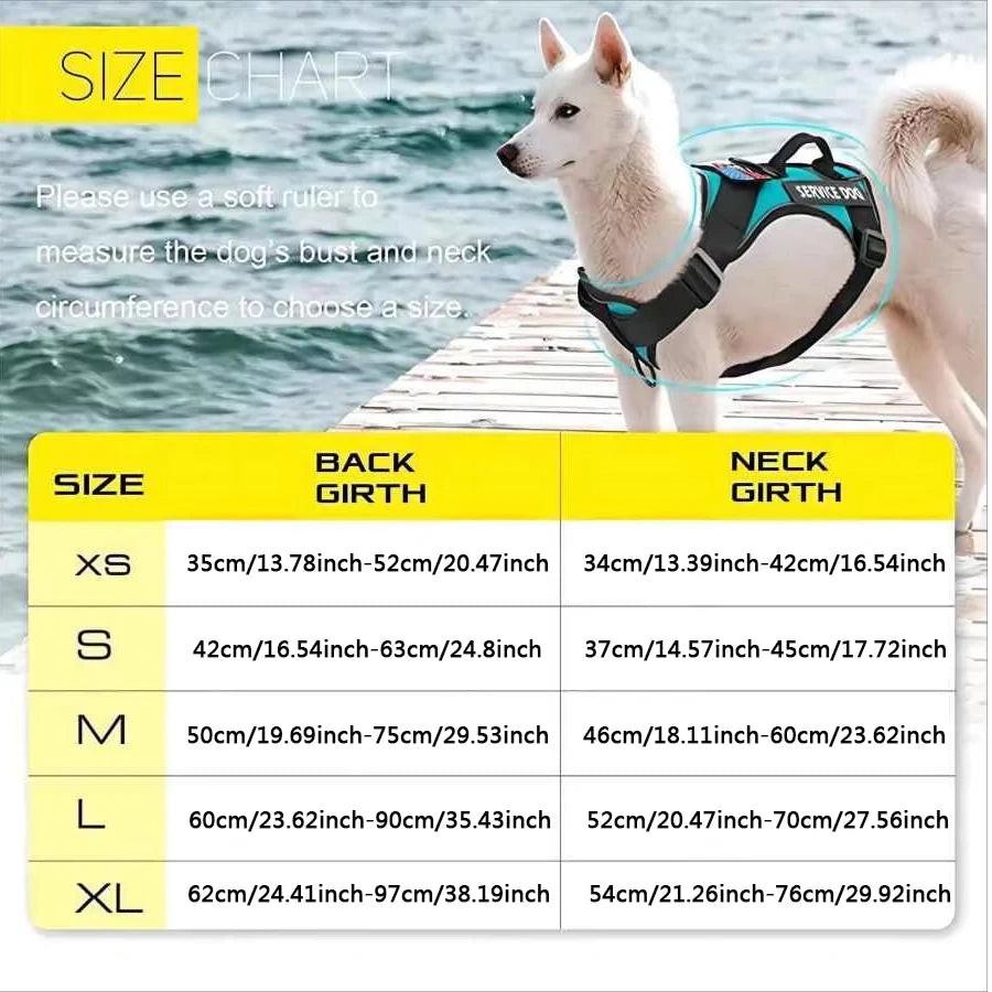 Service Dog Harness, Reflective Dog Vest Harness with 5 PCS Patches, Adjustable Soft Oxford Pet Harness, Inner Layer Mesh, Easy Beauty World Shop