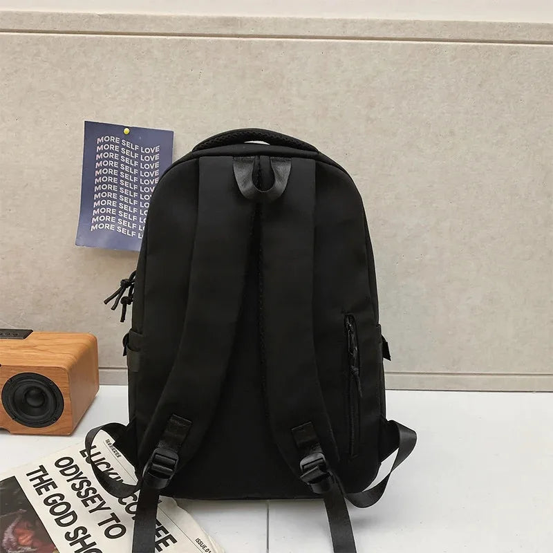 Large Capacity Solid Color Student Backpack Junior and High School Simple Black Travel Backpack Beauty World Shop