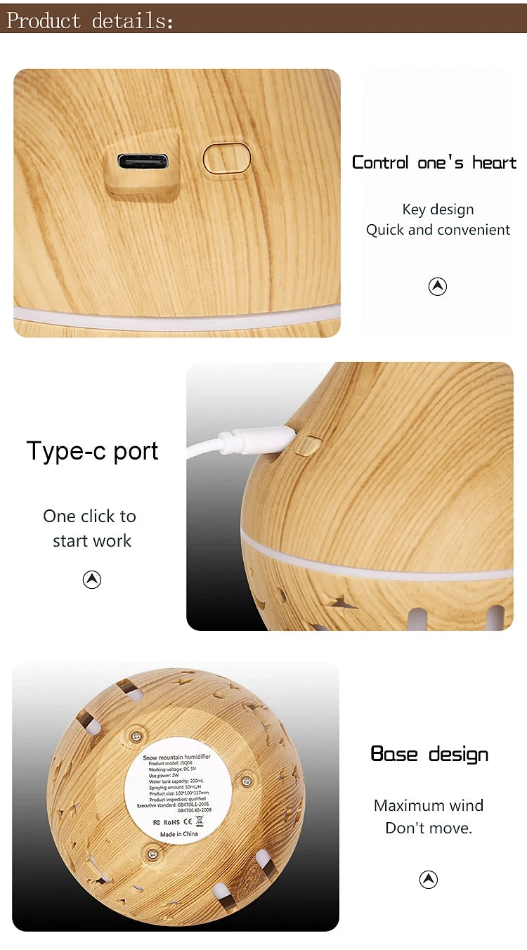 USB Ultrasonic Cool Mist Sprayer Essential Oil Fragrance 200ml Mini Home Wood Grain Air Humidifier Electric Air Aroma Diffuser Beauty World Shop