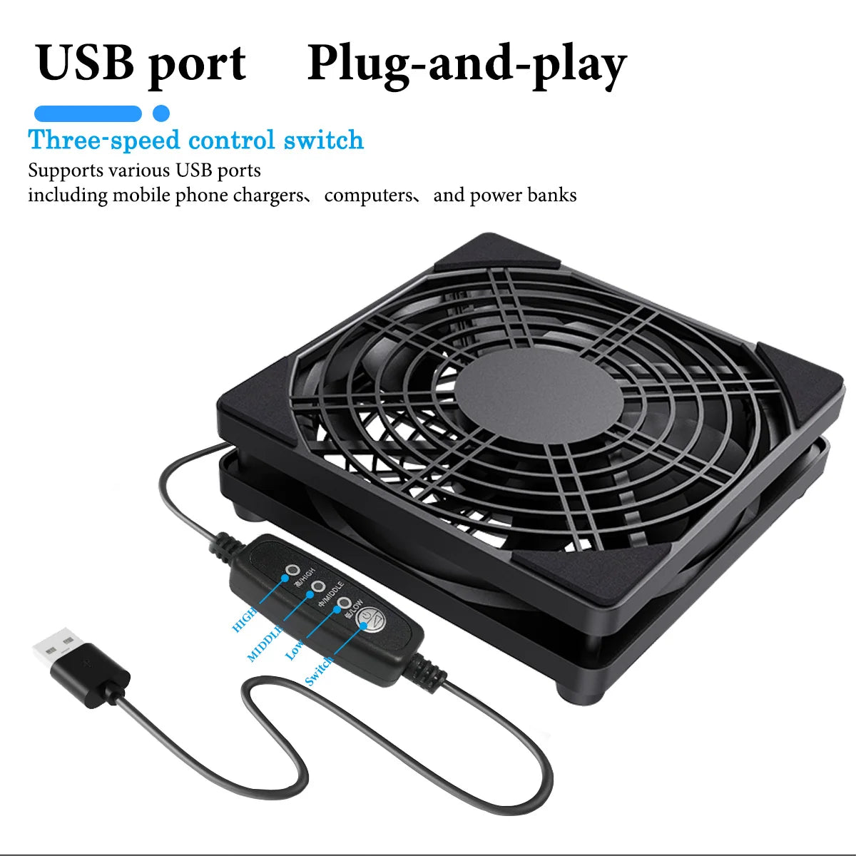 5V USB router cooling fan, with three-speed adjustable function. Style is suitable for cooling various devices. Beauty World Shop