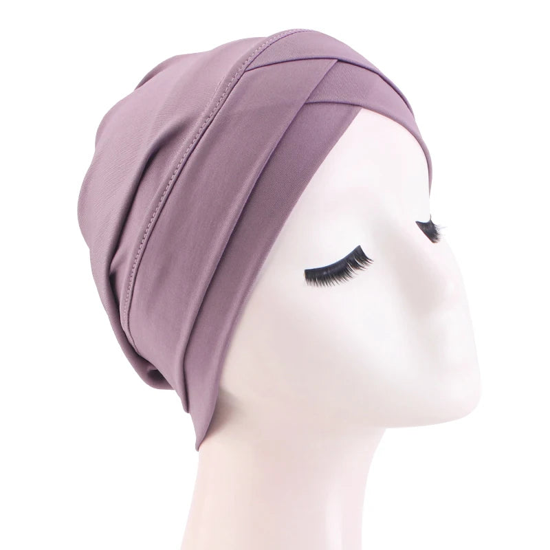New Women cross muslim hijab inner hat Islamic UnderScarf Arab Wrap Chemo Bandana Muslim Scarf Hijab Bonnet Cap Indian Hat Beauty World Shop