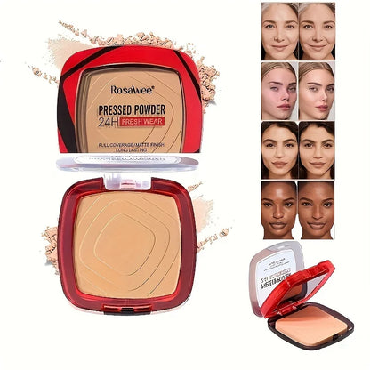 Matte Full Coverage Pressed Powder Foundation With Puff Applicator, 24H Fresh Wear Matte Weightless Finishing Powder Makeup Beauty World Shop