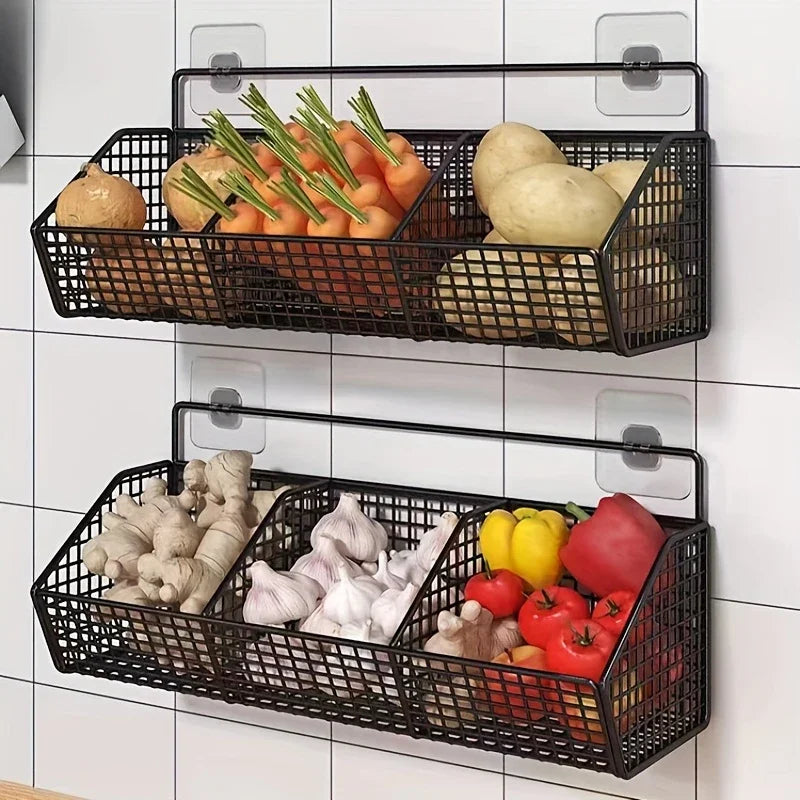 Wall Mounted Kitchen Storage Basket Durable Wire Storage Rack for Vegetables and Fruits Suitable for Home Organization Beauty World Shop
