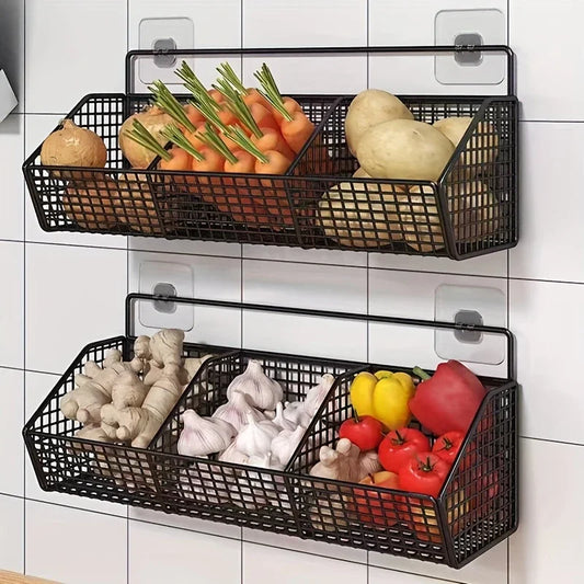 Wall Mounted Kitchen Storage Basket Durable Wire Storage Rack for Vegetables and Fruits Suitable for Home Organization Beauty World Shop