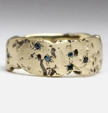 2024 New Geometric Gold Color Inlay Blue Color Zircon Rings For Women Birthday Gift Accessories Custom Jewelry Beauty World Shop