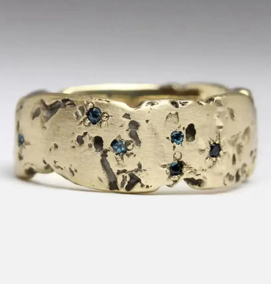 2024 New Geometric Gold Color Inlay Blue Color Zircon Rings For Women Birthday Gift Accessories Custom Jewelry Beauty World Shop
