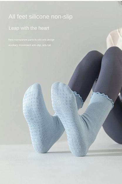 Yoga socks, boneless mid tube socks, sports anti slip thin fit, fitness Pilates combed cotton women's socks Beauty World Shop