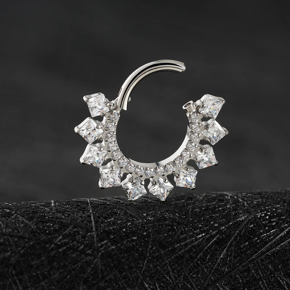 Right Grand ASTM F136 Titanium 16G CZ Hinged Clicker Segment Hoop Ring 8mm/10mm Daith Helix Earring Septum Nose Piercing Jewelry Beauty World Shop