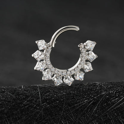 Right Grand ASTM F136 Titanium 16G CZ Hinged Clicker Segment Hoop Ring 8mm/10mm Daith Helix Earring Septum Nose Piercing Jewelry Beauty World Shop