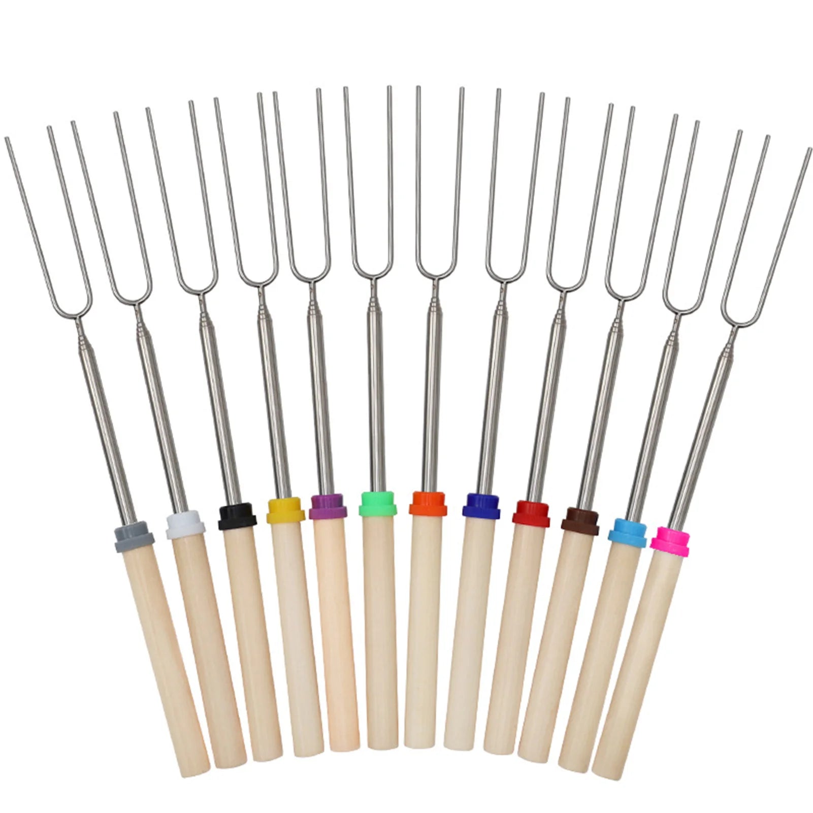 5/10/12pcs Adjustable Telescopic Barbecue Forks Metal Skewers Roasting Stick Suitable for Eating BBQ Dinner Dessert Beauty World Shop