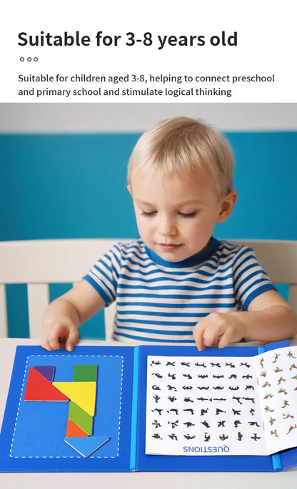 Magnetic Wooden Tangram Block Puzzle Game for Kids - Montessori Educational Intelligence Jigsaw Children's Gift Beauty Fashion